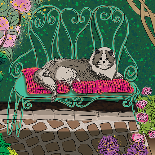 Illustration Katt i trädgård