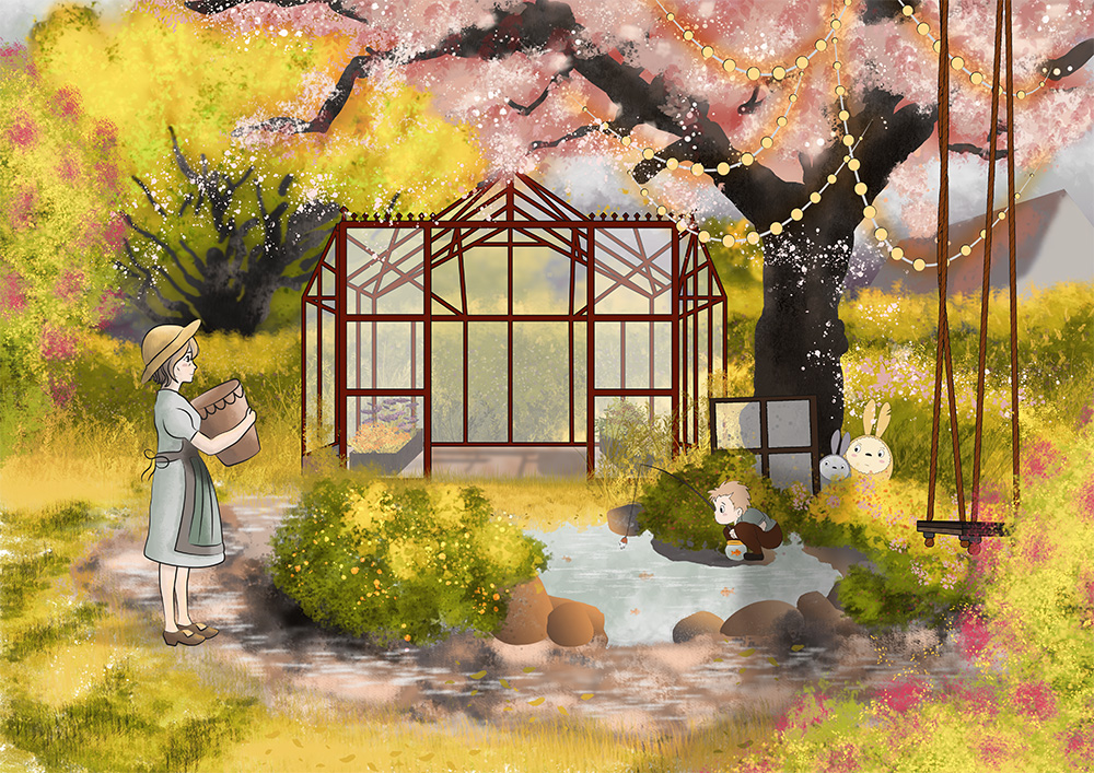 Illustration av en trädgård