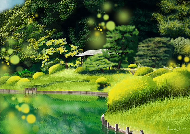 Illustration av en japansk park